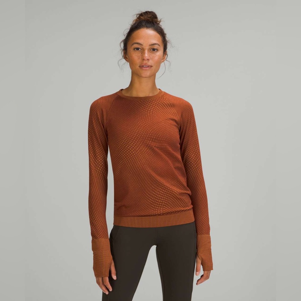Lululemon Rest Less Swiftly Long Sleeve Date Brown Grid Warp Stretchy Shirt Top